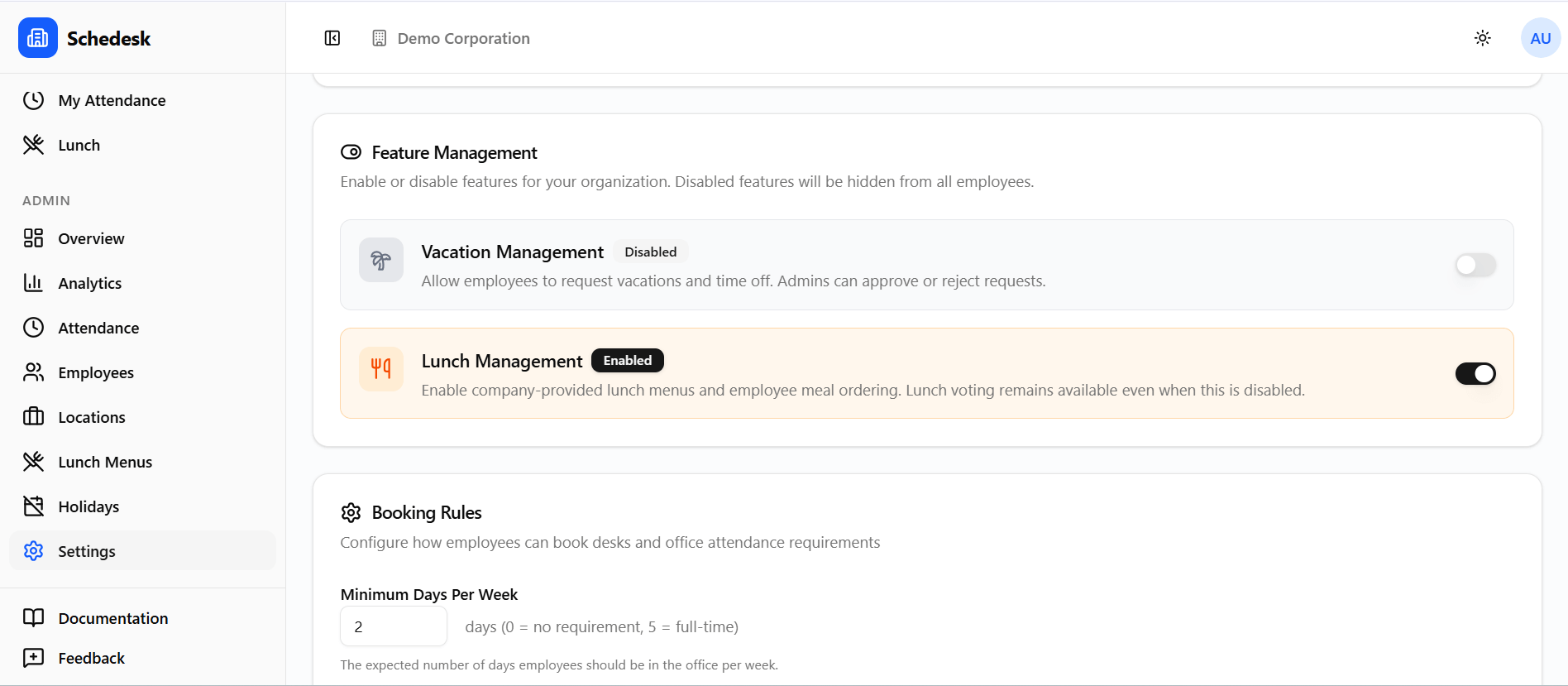 Office policy settings